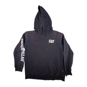 CAT Caterpillar Black Hoodie Sweatshirt‎ Trademark Banner Pullover XL 18-20